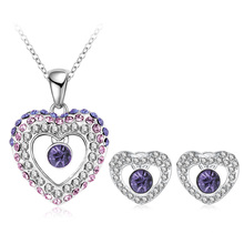 Gradient Double Heart Crystal Love Jewelry Sets 5colors (PCST0002-B)